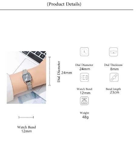 Shein - 1pc Women Silver Zinc Alloy Strap Elegant Square Dial Quartz Watch, For Daily Decoration