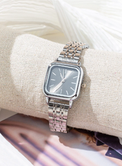 Shein - 1pc Women Silver Zinc Alloy Strap Elegant Square Dial Quartz Watch, For Daily Decoration