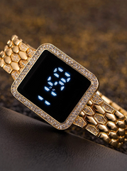 Shein - Digital clock with rhinestone decor and square LED display