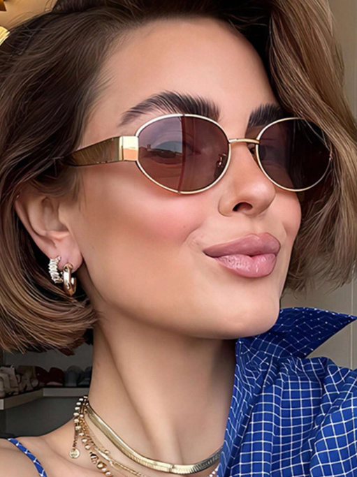 Shein - Metal Retro Women's Oval Fashion Glasses