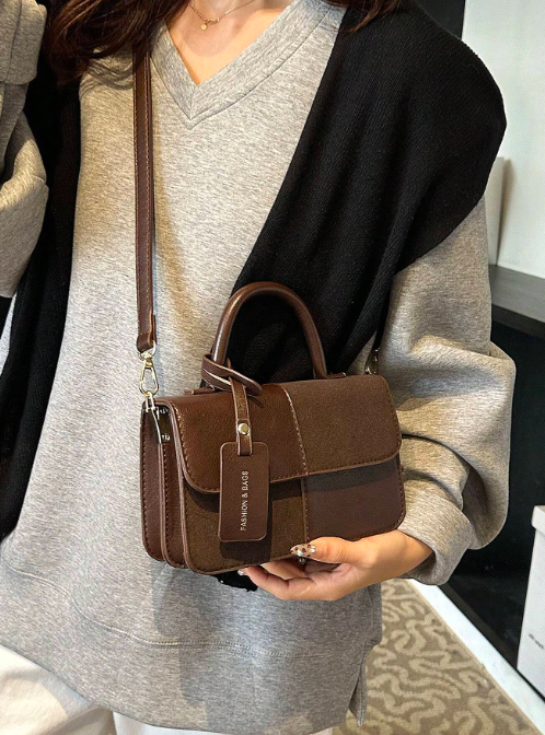 Shein - Matte Suede Custom-Stitched Design Feel Daily Tote Bag