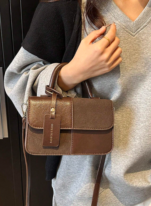 Shein - Matte Suede Custom-Stitched Design Feel Daily Tote Bag