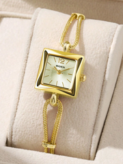 Shein - BIDEN 1pc Women's Retro Luxury Small Square Watch, Elegant Gold Quartz Watch