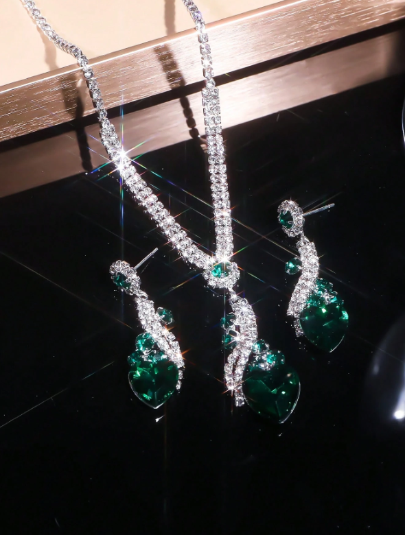 Shein -  1 Set Of Fashion & Shiny & Luxury Party Rhinestone Necklace, Earring Set