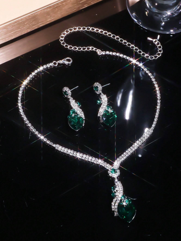 Shein -  1 Set Of Fashion & Shiny & Luxury Party Rhinestone Necklace, Earring Set