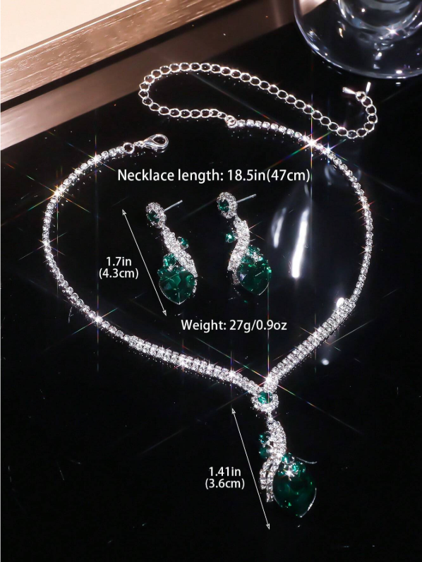 Shein -  1 Set Of Fashion & Shiny & Luxury Party Rhinestone Necklace, Earring Set
