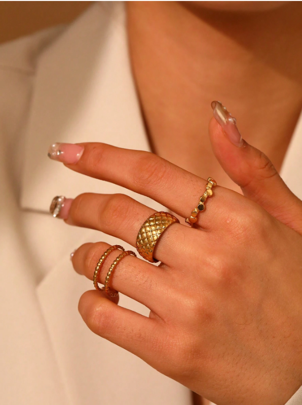Shein - Aomogo European & American Vintage Creative Unique Stainless Steel Geometric Heart & Round Open Ring Set