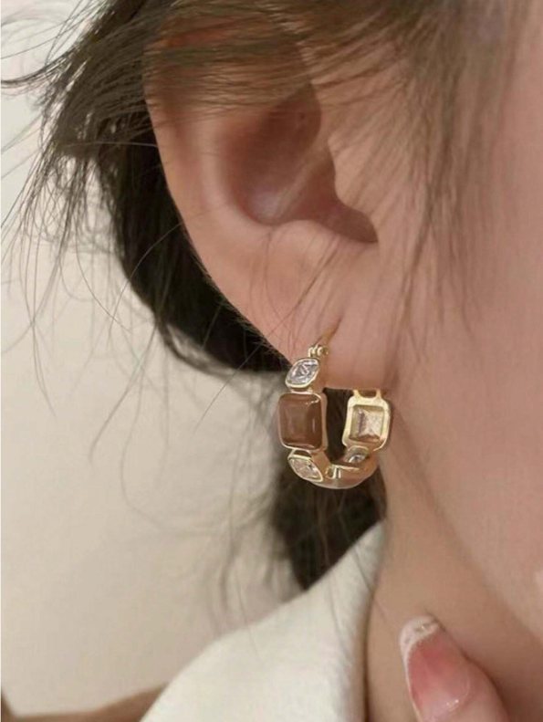 Shein - 1pair Elegant European-Style Trendy CZ Encrusted Water Drop Crystal Earrings