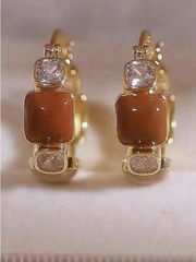 Shein - 1pair Elegant European-Style Trendy CZ Encrusted Water Drop Crystal Earrings
