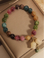Shein - 1pc Natural Multi-Colored Aquamarine Stone Bracelet
