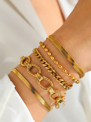 Shein - 5pcs/Set Stainless Steel Multilayer Chain Bracelet Set