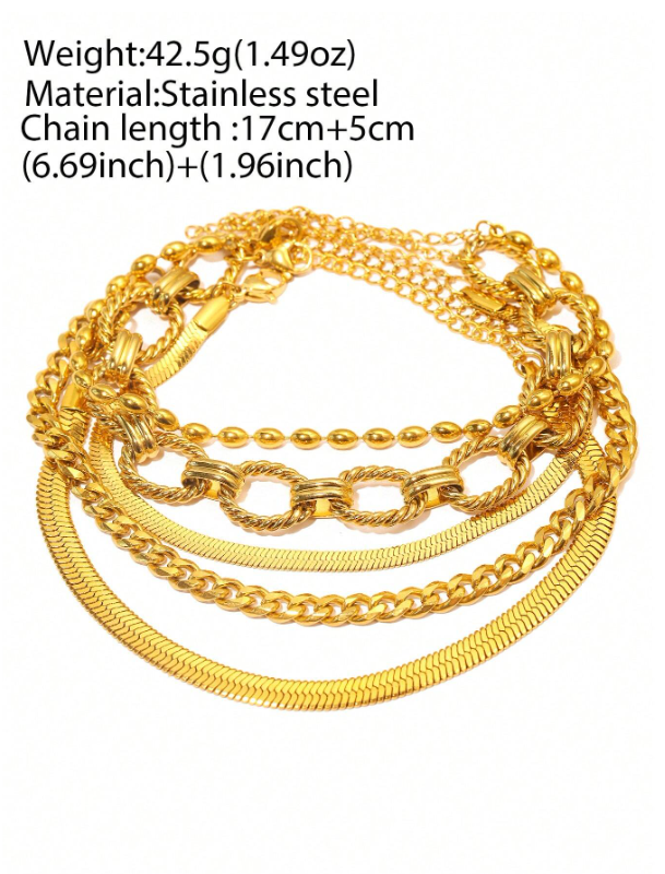 Shein - 5pcs/Set Stainless Steel Multilayer Chain Bracelet Set