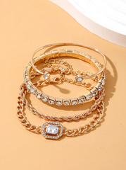 Shein - 4pcs/set Glamorous Zinc Alloy Cubic Zirconia Decor Bracelet