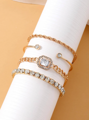 Shein - 4pcs/set Glamorous Zinc Alloy Cubic Zirconia Decor Bracelet
