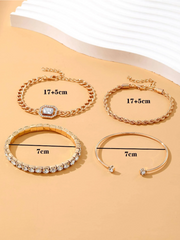 Shein - 4pcs/set Glamorous Zinc Alloy Cubic Zirconia Decor Bracelet