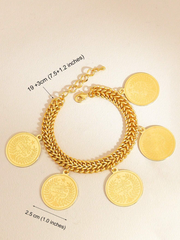 Shein - 1pc Gold Coin Bracelet Double Chain Bracelet Suitable For Men And Women