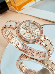 Shein - 1pc Women's Alloy Band Fashionable Rhinestone Decor Quartz Watch