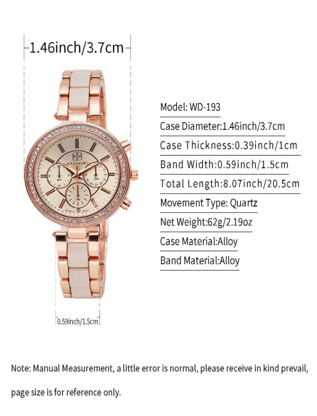 Shein - 1pc Women's Alloy Band Fashionable Rhinestone Decor Quartz Watch