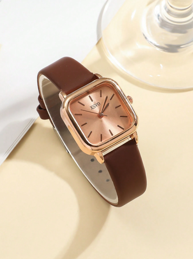 Shein - 1pc Women's Elegant Fashion Bar Scale Dial Leather Strap Quartz Watch
