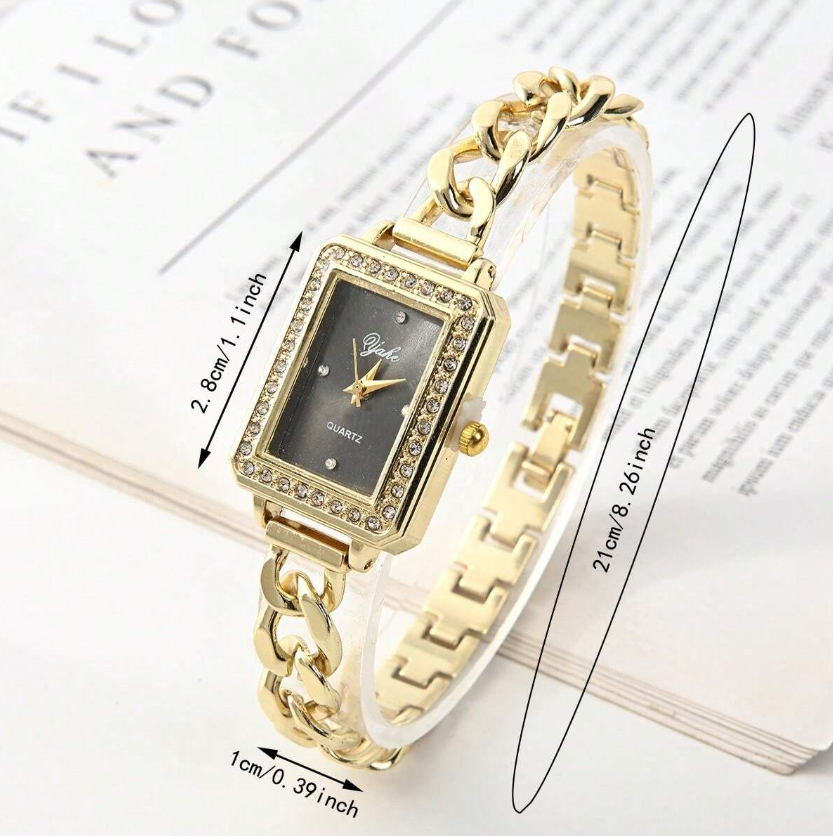 Shein - 1pc Square Crystal Dial Webbing Strap Bracelet Watch