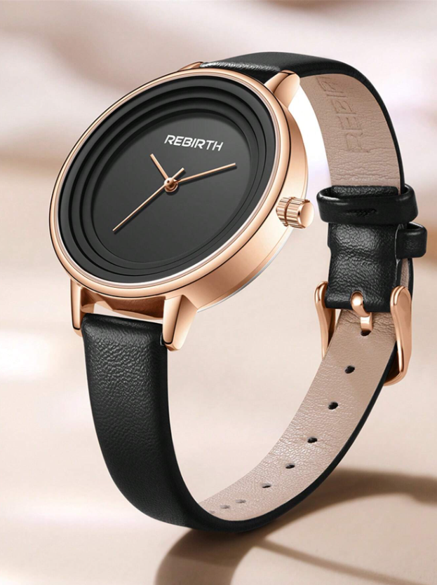 Shein - 1pc Women's Vintage Round Dial Quartz Wrist Watch,
