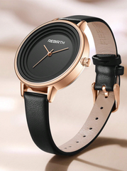 Shein - 1pc Women's Vintage Round Dial Quartz Wrist Watch,
