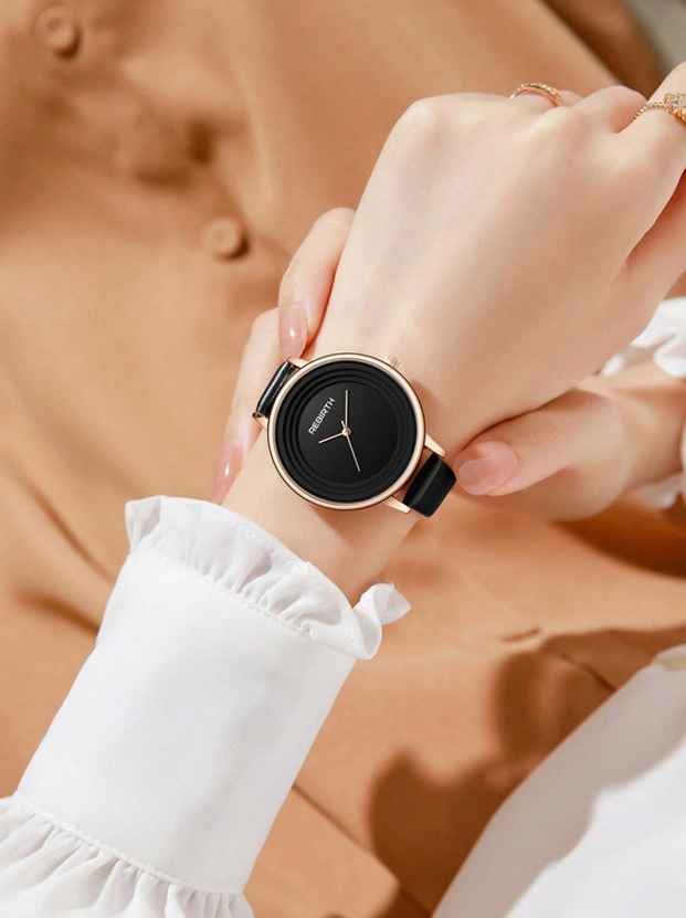 Shein - 1pc Women's Vintage Round Dial Quartz Wrist Watch,