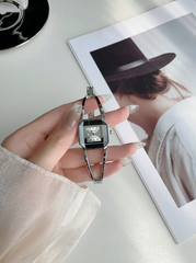 Shein - 1pc Rose Gold Crystal Glass Square Dial Women Bracelet Watch