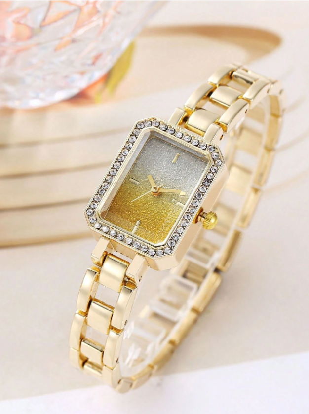 Shein - 1pc Women's Fashion Rhinestone Square Dial Quartz Watch