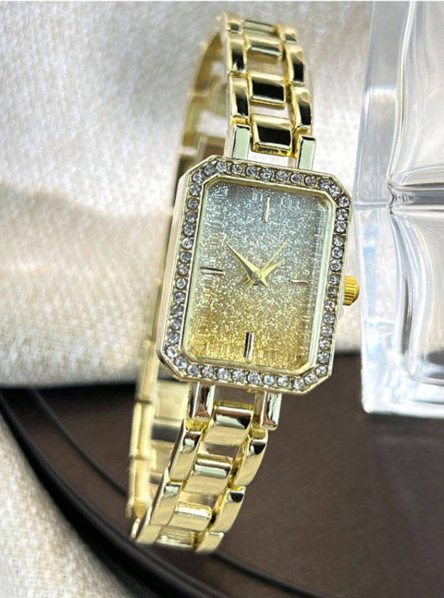 Shein - 1pc Women's Fashion Rhinestone Square Dial Quartz Watch