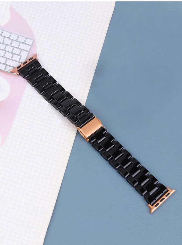 Shein - 1 Pc Apple Watch Band, Fashionable Amber Resin Rose Gold Color, Adjustable, Lightweight Strap Compatible With Apple Watch
