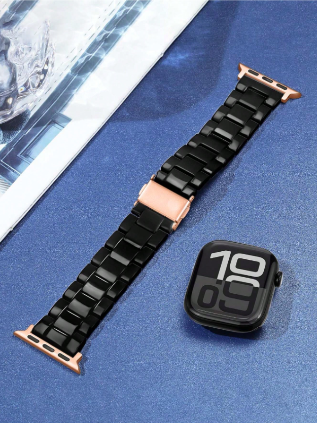 Shein - 1 Pc Apple Watch Band, Fashionable Amber Resin Rose Gold Color, Adjustable, Lightweight Strap Compatible With Apple Watch