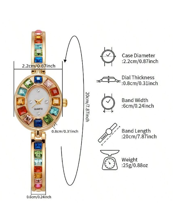 Shein - New Luxury Women's Watch Bracelet With Inlaid Colorful Zirconia Stainless Steel Strap