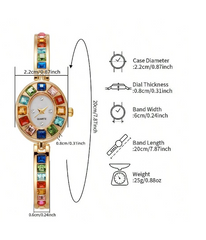 Shein - New Luxury Women's Watch Bracelet With Inlaid Colorful Zirconia Stainless Steel Strap