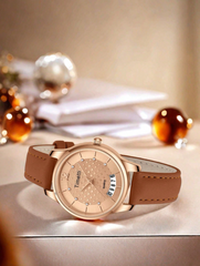 Shein - 1pc Women Vintage Elegant Calendar Quartz Wrist Watch