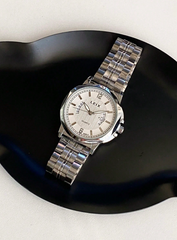 Shein - 1pc Black Dial Oversized Large Face Men's Silver Stainless Steel Band Waterproof Wrist Watch