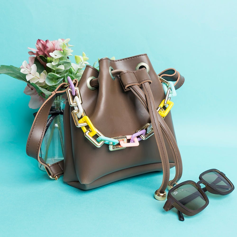 Shein - Bucket Bag With Chain - Brown