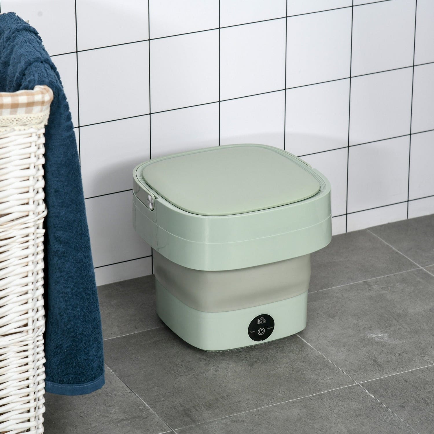 1.8L Portable Mini Foldable Washing Machine with Spinner, Ultrasonic Turbine Washing Machine, Portable Turbo Washer for Travel, Foldable Bucket Type Laundry Clothes Washer, Lightweight Collapsible Bucket Washing Machine