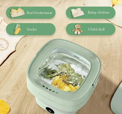 1.8L Portable Mini Foldable Washing Machine with Spinner, Ultrasonic Turbine Washing Machine, Portable Turbo Washer for Travel, Foldable Bucket Type Laundry Clothes Washer, Lightweight Collapsible Bucket Washing Machine