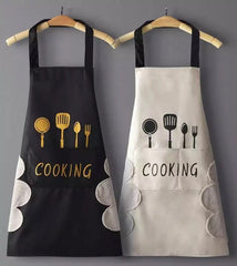 Women Wipeable Kitchen Apron, Enlarged Pocket Waterproof Oil-Proof Coffee Pinafore, Cooking Baking  Adult Bib, Kitchen Bib Aprons For Women & Men