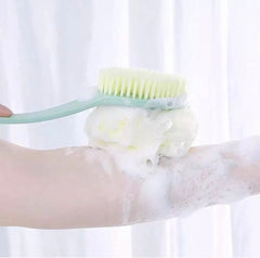 2 In 1 Bathing Scrubbing Long Handle Brush, Shower Body Brush with Bristles and Loofah, Back Scrubber Bath Mesh Sponge with Curved Long Handle, Back Scrubber Body Brush