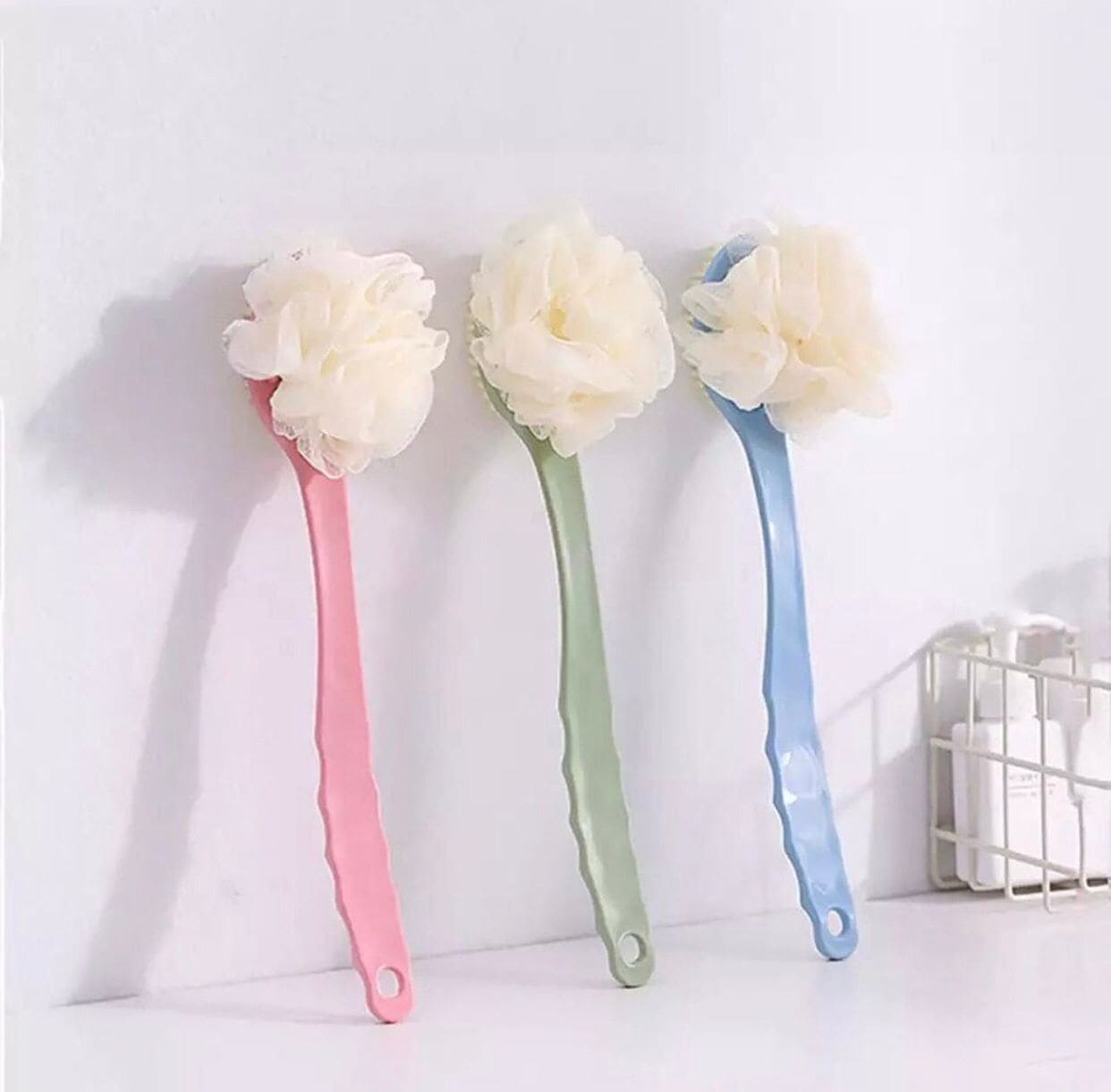 2 In 1 Bathing Scrubbing Long Handle Brush, Shower Body Brush with Bristles and Loofah, Back Scrubber Bath Mesh Sponge with Curved Long Handle, Back Scrubber Body Brush