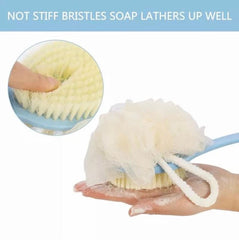 2 In 1 Bathing Scrubbing Long Handle Brush, Shower Body Brush with Bristles and Loofah, Back Scrubber Bath Mesh Sponge with Curved Long Handle, Back Scrubber Body Brush