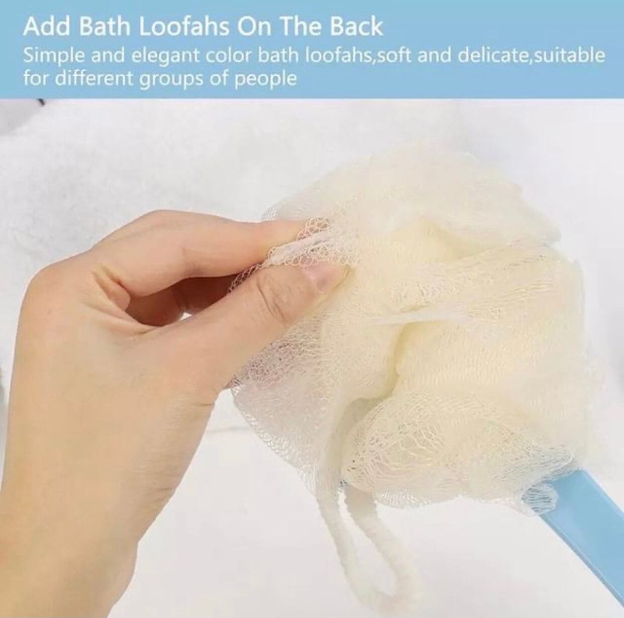 2 In 1 Bathing Scrubbing Long Handle Brush, Shower Body Brush with Bristles and Loofah, Back Scrubber Bath Mesh Sponge with Curved Long Handle, Back Scrubber Body Brush