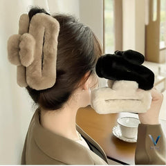 Plush Hair Clip, Women Fuzzy Jaw Hair Clip, Fluffy Imitation Hair Catcher, Hair Styling Claws for Women,