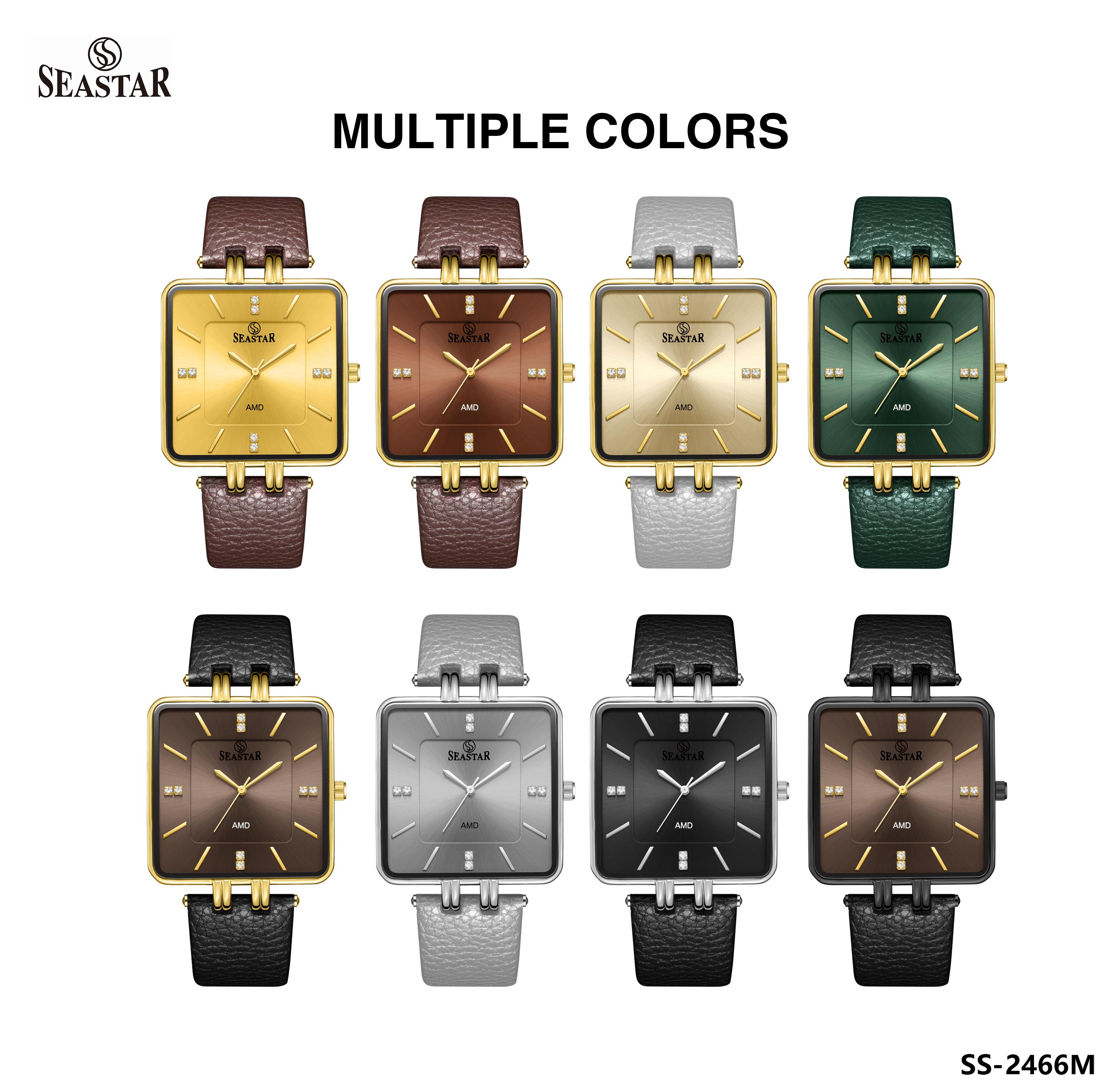 SEASTAR SS-2466M Gold Bezel Leather Strap Watch