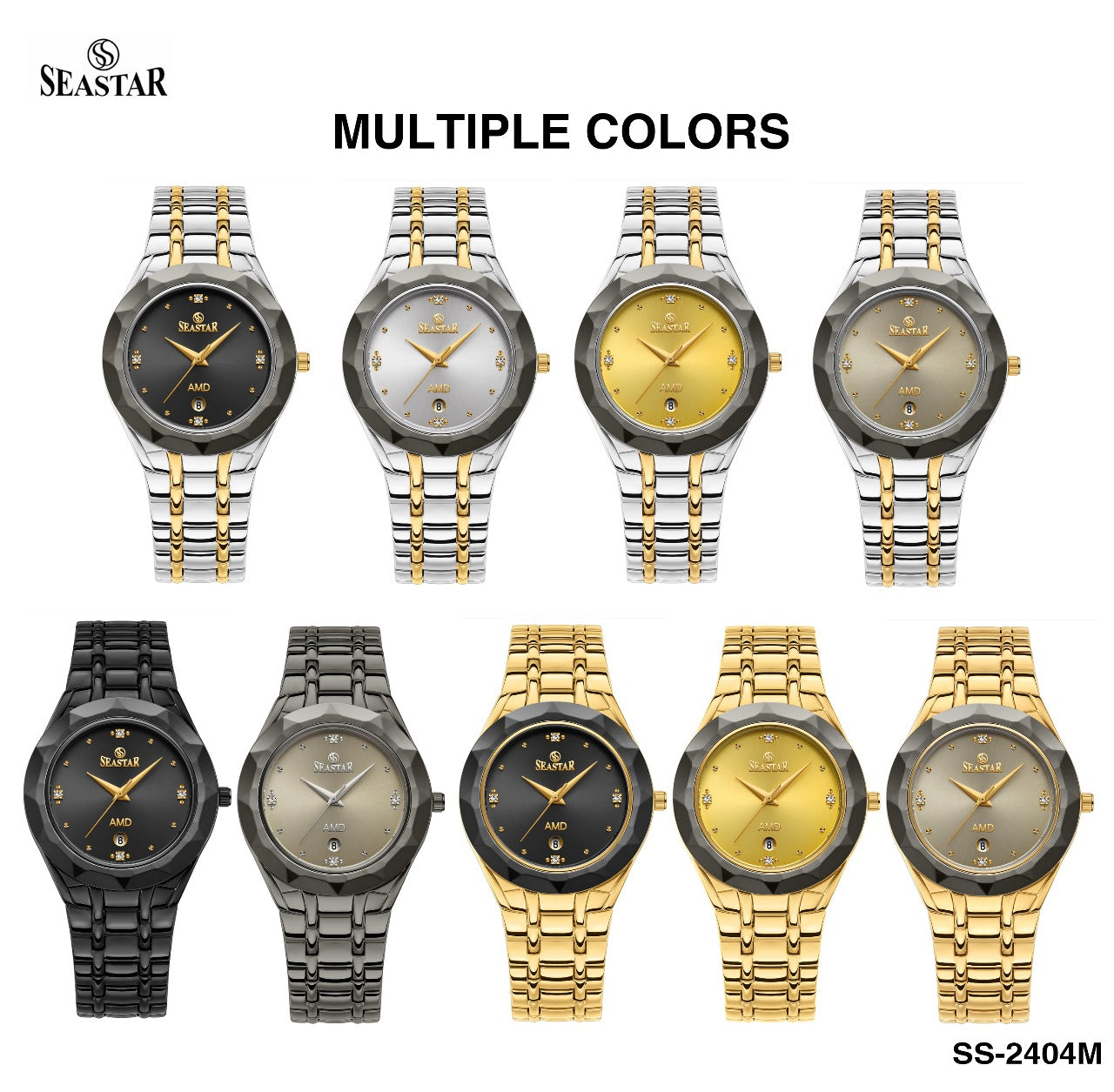 Seastar SS-2404M Men’s Two Tone Crystal Stainless Steel Watch