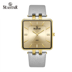 SEASTAR SS-2466M Gold Bezel Leather Strap Watch