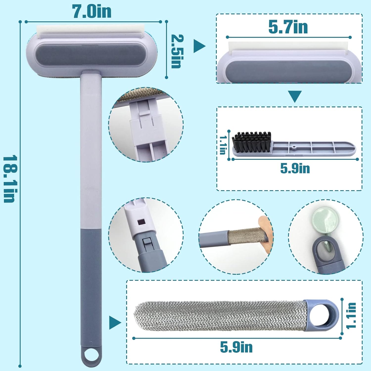 4 In 1 Window Washer Kit, Multifunctional Mesh Screen Brush, Washable Household Cleaning Accessories, Multipurpose Magic Scrubber Brush, Double Sided Detachable Window Cleaner Tool