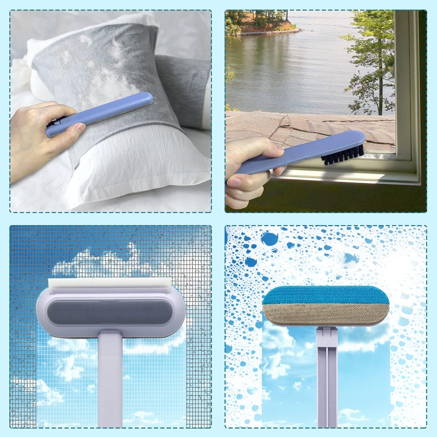 4 In 1 Window Washer Kit, Multifunctional Mesh Screen Brush, Washable Household Cleaning Accessories, Multipurpose Magic Scrubber Brush, Double Sided Detachable Window Cleaner Tool